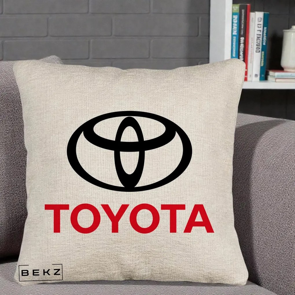 Perna Personalizata cu emblema Toyota, 40x40 cm, Bej Canapea, Husa Detasabila, Perna Inclusa, BEKZ®