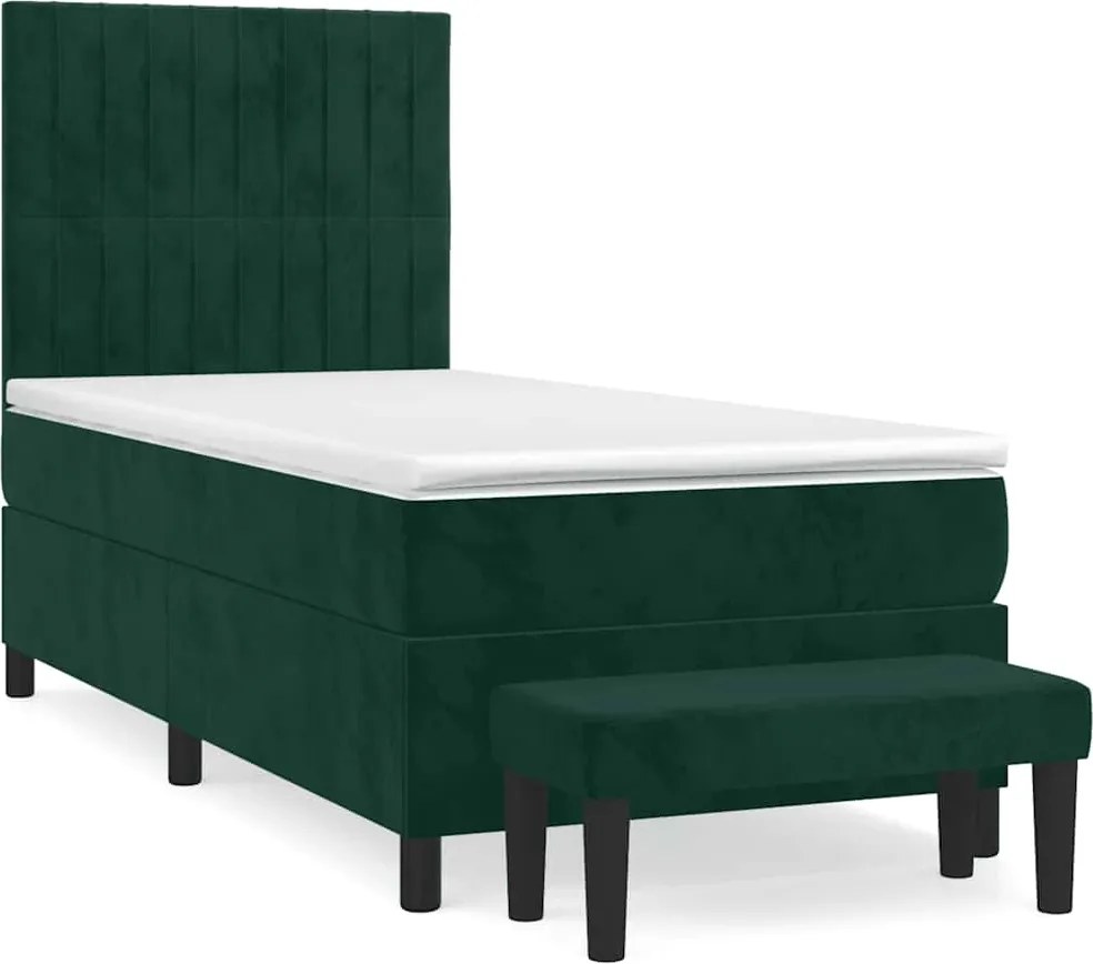 vidaXL Pat box spring cu saltea, verde închis, 90x190 cm, catifea