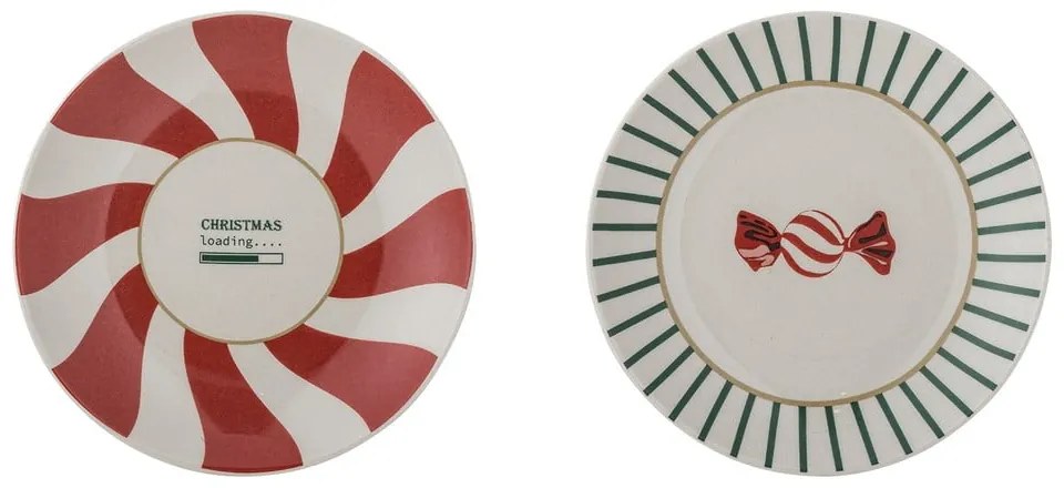 Farfurii roșii-crem 2 buc. pentru desert, din gresie ø 12,5 cm, cu model de Crăciun Yule – Bloomingville
