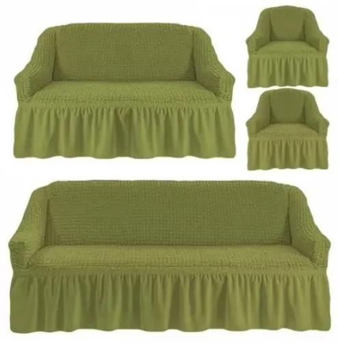 Huse elastice si creponate cu volan, canapea 3 persoane, 2 persoane + 2 fotolii, verde
