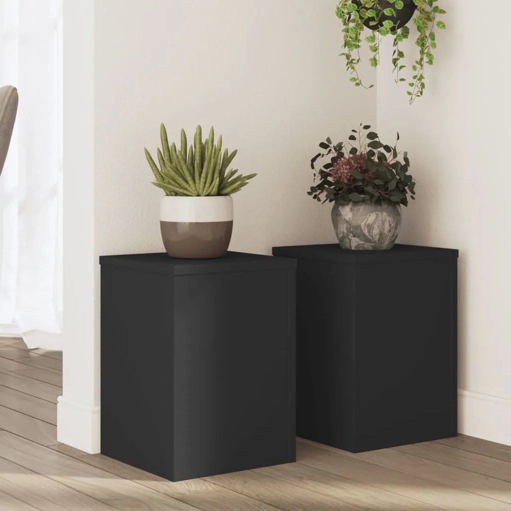 vidaXL Suporturi de plante, 2 buc., negru, 25x25x35 cm, lemn prelucrat