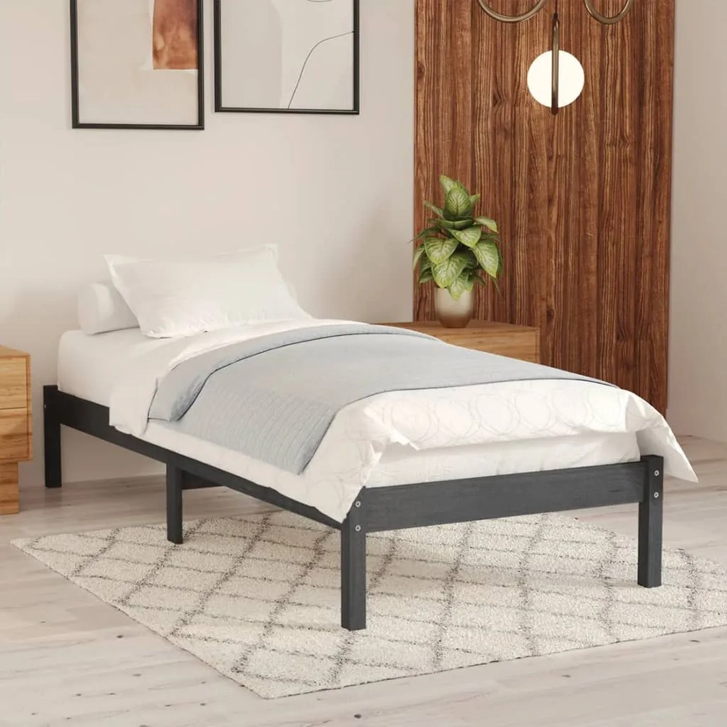 809979 vidaXL Cadru de pat mic single, gri, 75x190 cm, lemn masiv