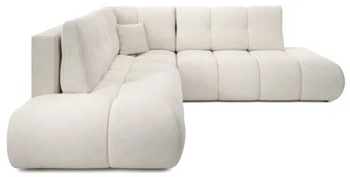 Colțar tapițat extensibil ALMADA, în formă de L, cu spațiu de depozitare, versiune stânga, bej