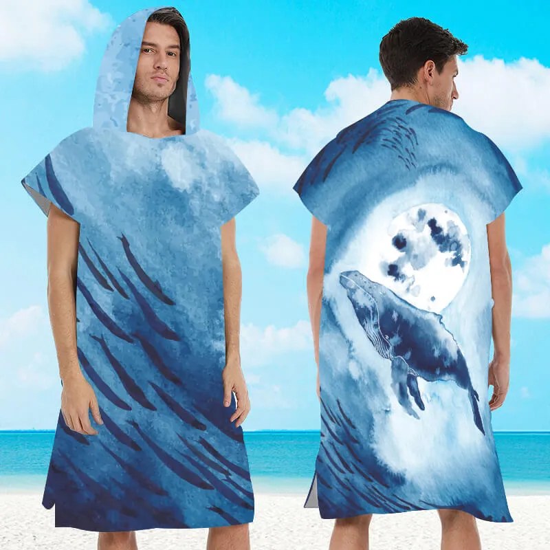 Poncho prosop de plaja WHALES albastru 80x145 cm