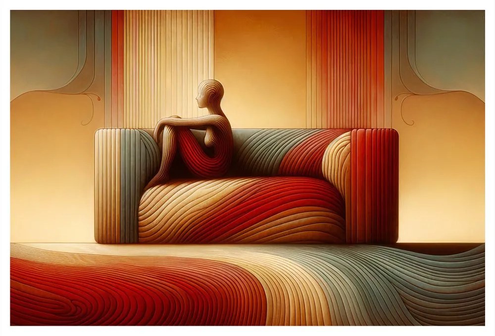 Tablou linii abstracte în tonuri calde