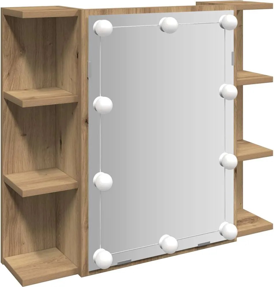 vidaXL Dulap cu oglindă și LED, Artisan Stejar, 70x16,5x60 cm