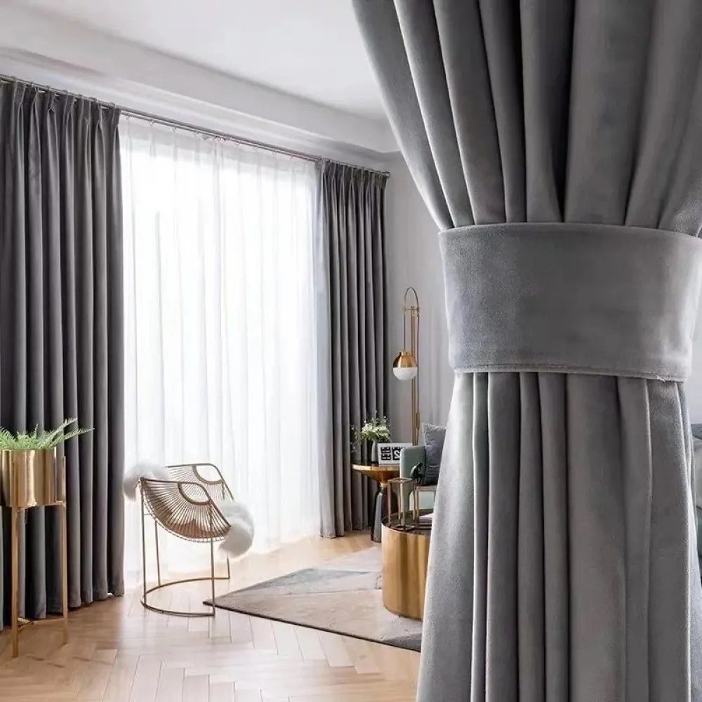 Set 2 Draperii Blackout din catifea Gri  200cm x 240cm   Rejansa pt. SINA