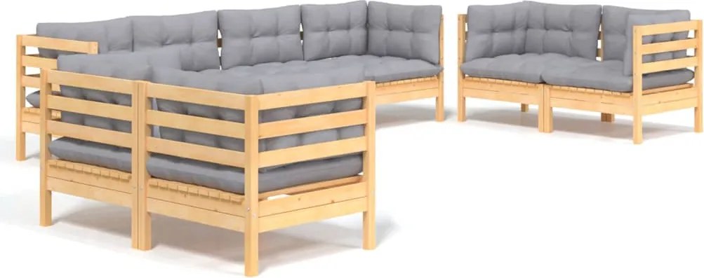vidaXL Set mobilier de grădină cu perne gri, 8 piese, lemn masiv pin