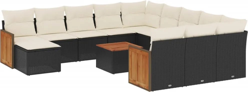 vidaXL Set mobilier de grădină cu perne, 13 piese, negru, poliratan