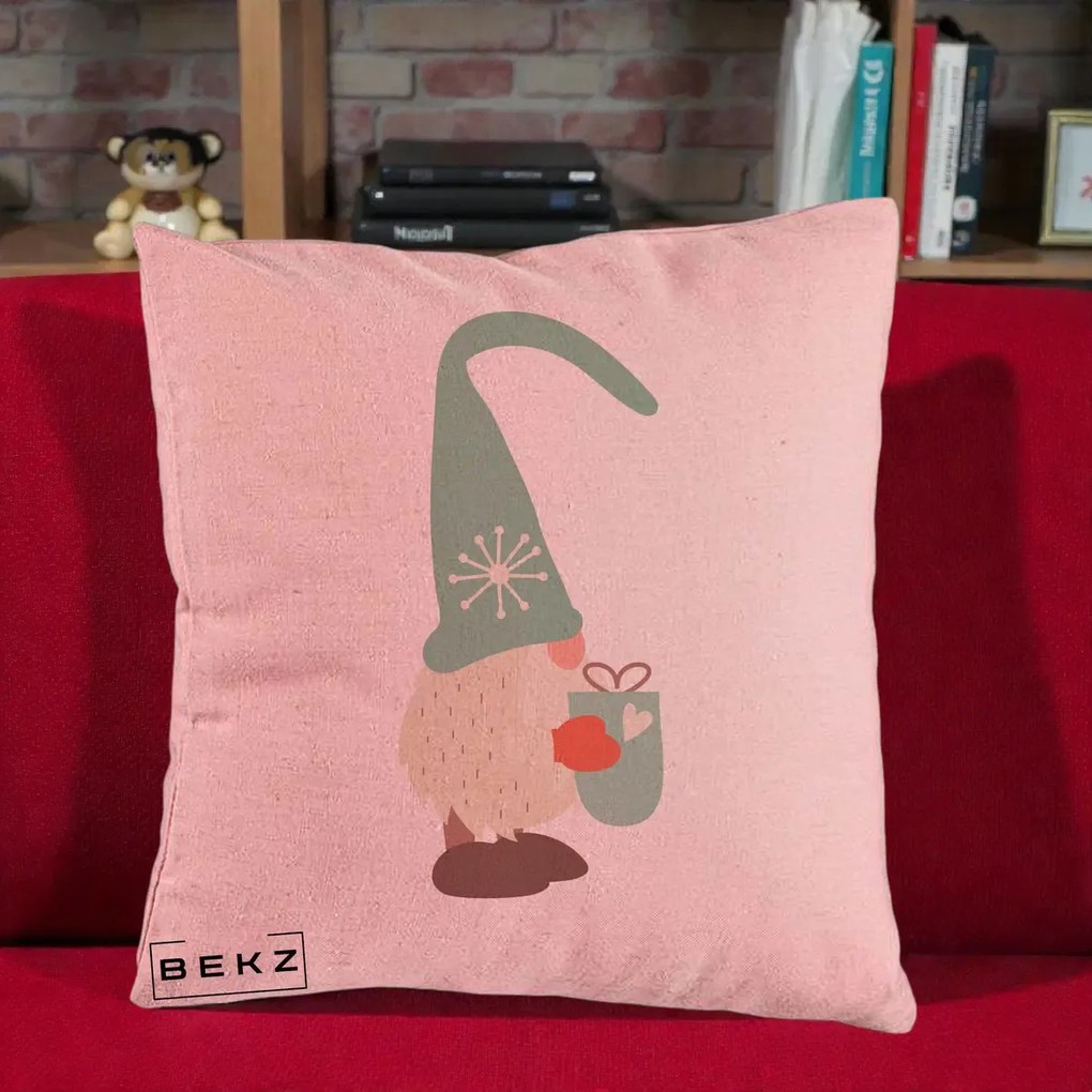 Perna Decorativa Gnom Nordic cu Cana Calda Menta, 40x40 cm, Roz, Husa Detasabila, Perna Inclusa, BEKZ®