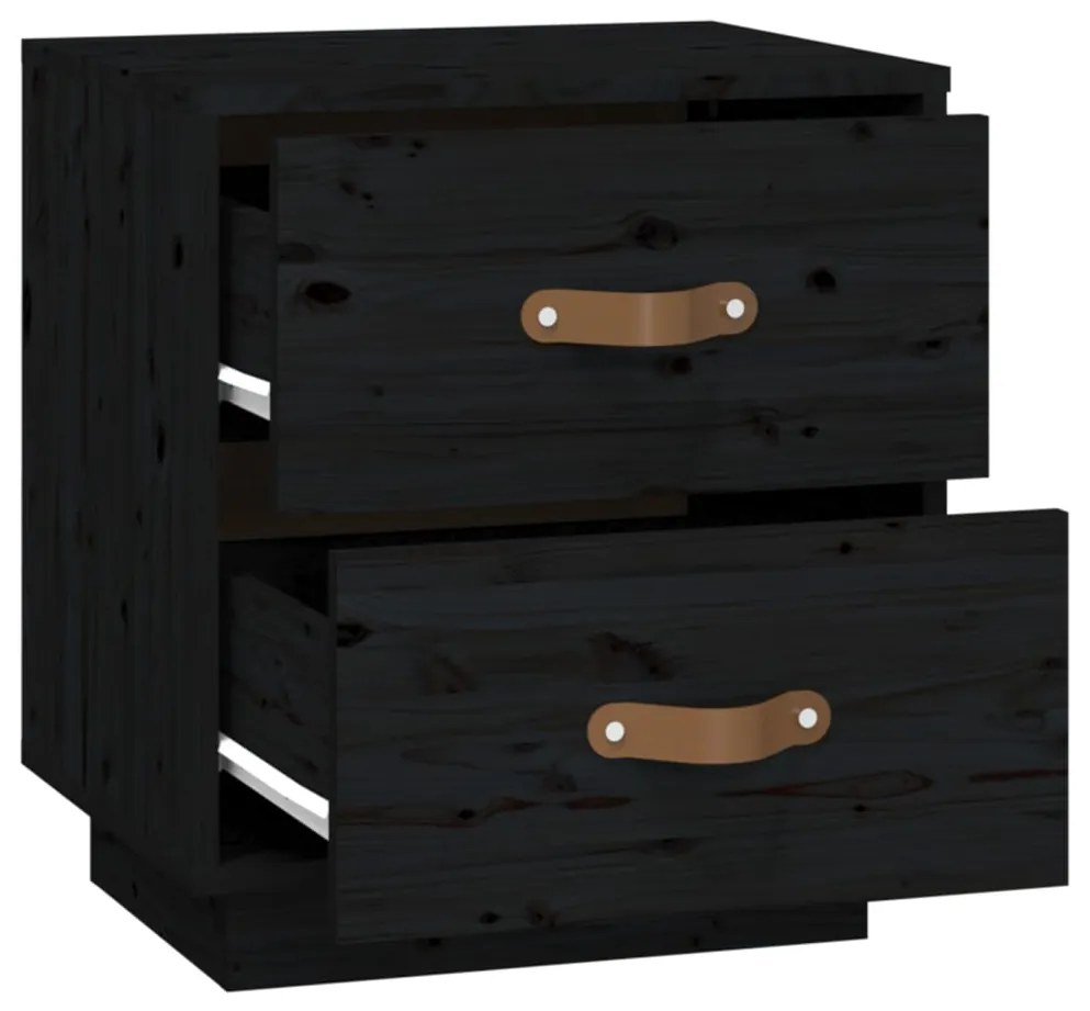 Noptiera, negru, 40x34x45 cm, lemn masiv de pin 1, Negru