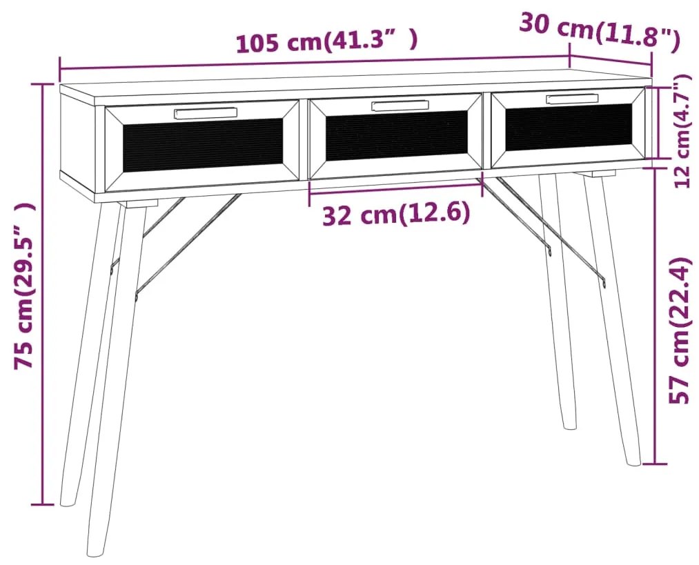 Masa consola alb 105x30x75 cm lemn masiv pin si ratan natural 1, Alb