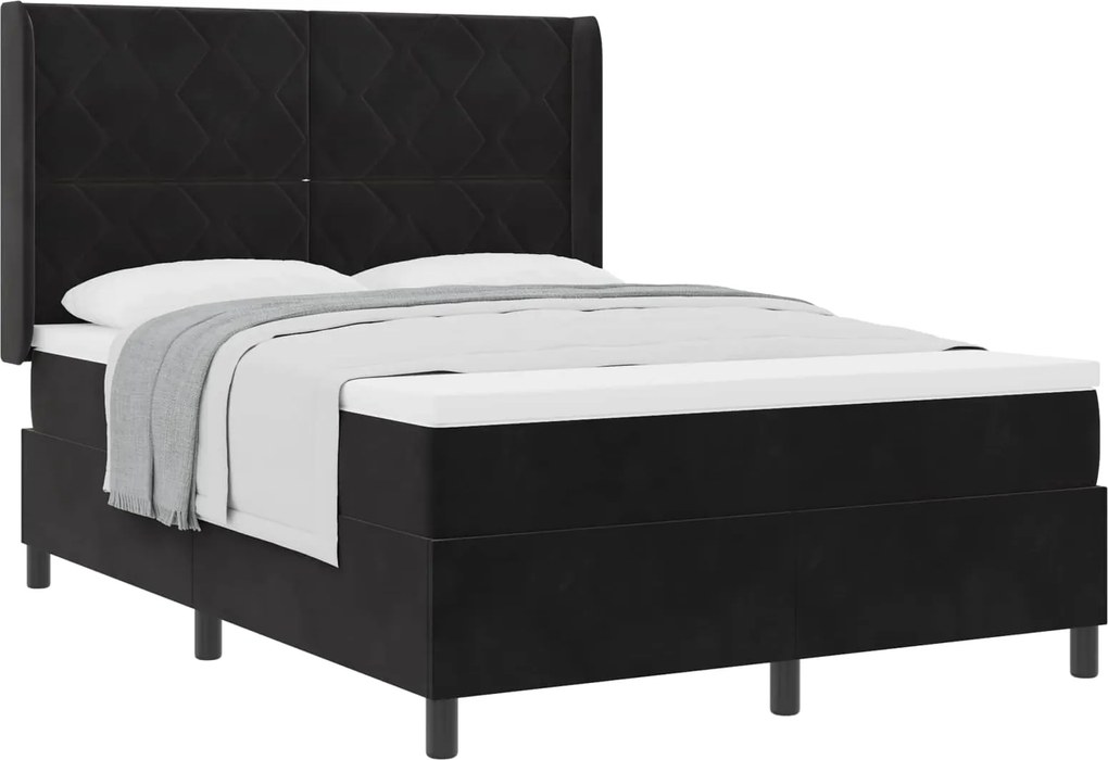 vidaXL Pat cu arcuri cu saltea cu headboard Negru 140 x 200 cm Catifea