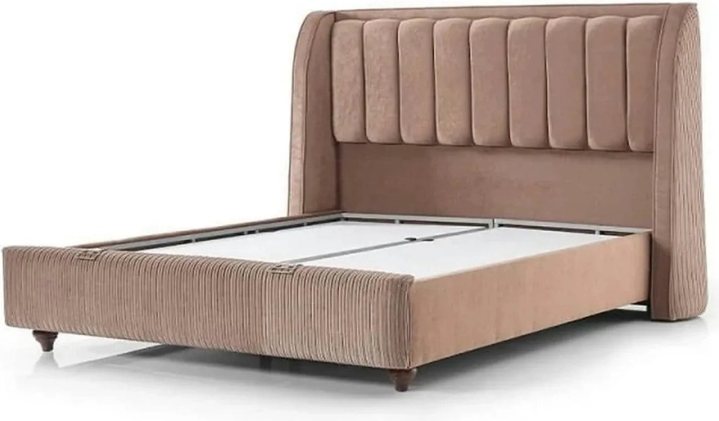 Pat HERMES 160x200, stofa catifelata maro - Velvet 266, cu somiera si