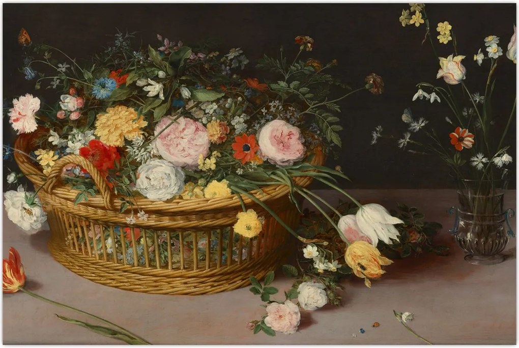 Tablou - Jan Brueghel the Elder, Flowers in a Basket and a Vase, reproducere (90x60 cm)