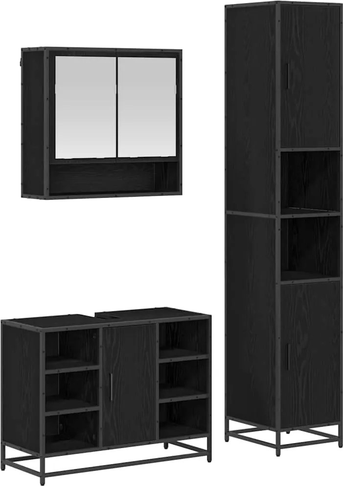 vidaXL Set de mobilier pentru baie 3 pcs Stejar Negru Lemn compozit