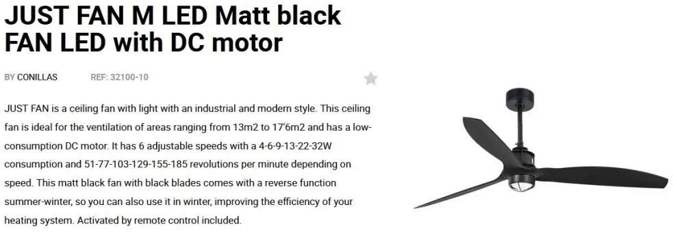 Lustra cu Ventilator si telecomanda JUST FAN M LED negru mat