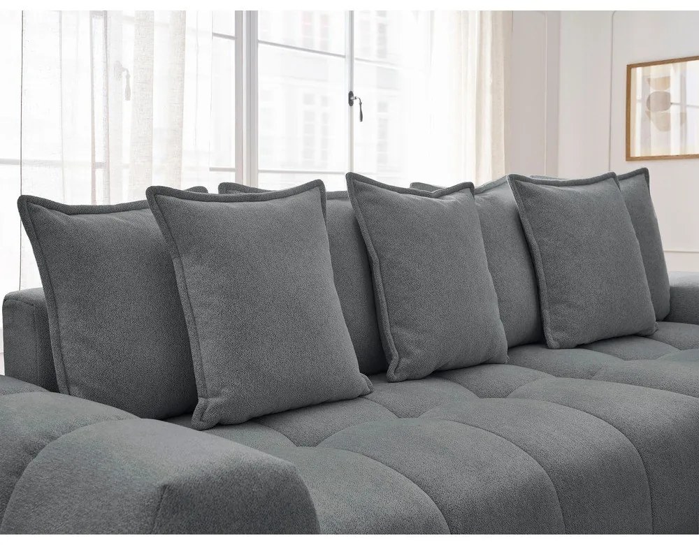 Colțar gri închis extensibil/cu spațiu de depozitare cu tapițerie din chenille (cu colț pe partea dreaptă/cu șezlong) Everest – Bobochic Paris