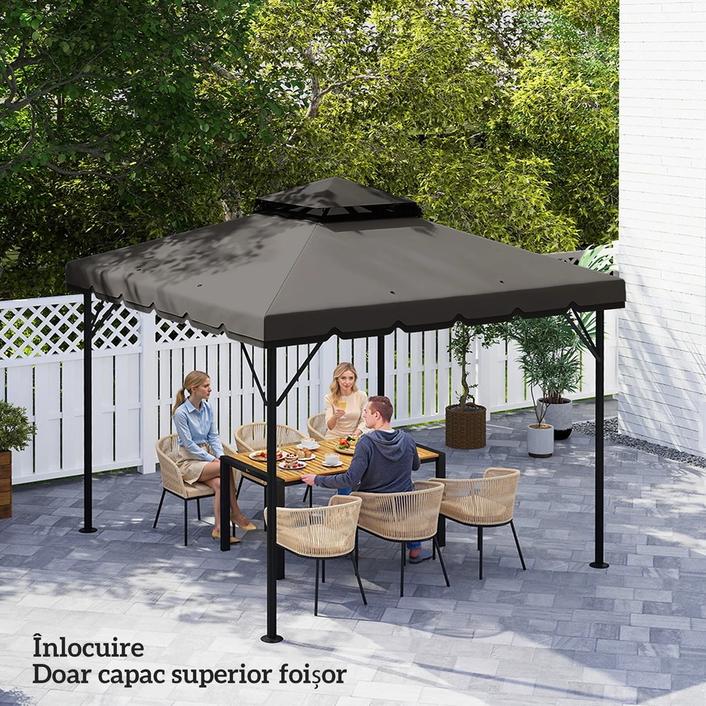 Outsunny Acoperiș de Rezervă pentru Pavilion 3x3 m de Grădină, Husă pentru Pavilion cu Două Nivele Rezistentă la Apă din Țesătură 180g/㎡ Anti-UV 30+ cu 8 Orificii de Drenaj, Gri | Aosom Romania