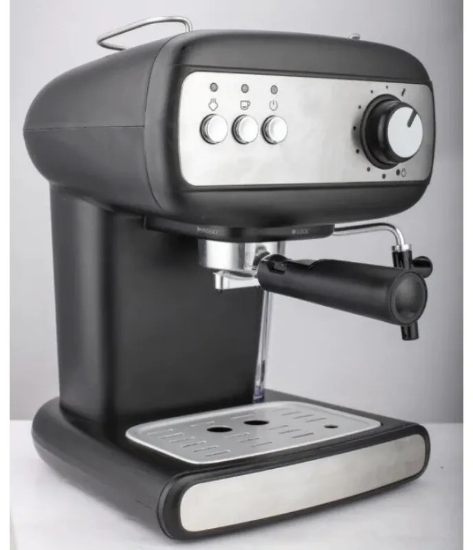 Espressor manual Crown CEM-1525, 850W, 15 bar, 1.2 l, Cafea macinata, Spumare lapte, Incalzire cesti, Negru