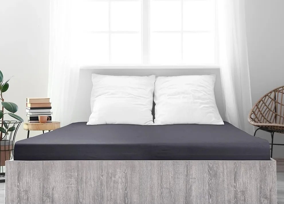Cearsaf jersey din bumbac mako LUXORA 90x200 cm gri inchis