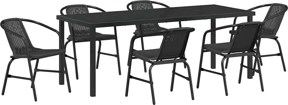 vidaXL Set de masă pentru grădină 7 pcs Negru