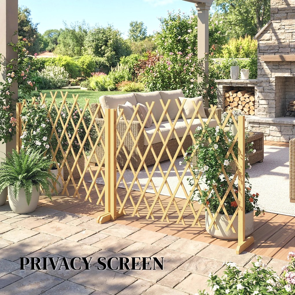 Outsunny Set de 2 panouri extensibile de gard pentru grădină exterioară din lemn pentru decor terasă 180x30x103 cm Natural | Aosom Romania