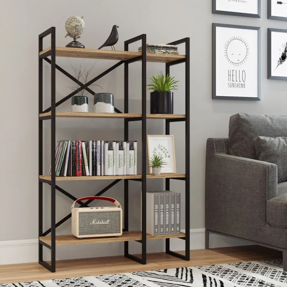 Biblioteca Living VG2 - A, PAL Melaminat, Pin Atlantic / Negru