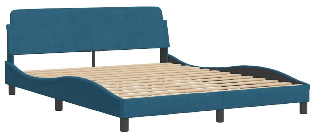 373216 vidaXL Cadru de pat cu tăblie, albastru, 160x200 cm, catifea