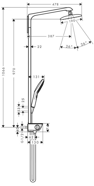 Coloana de dus cu termostat, Hansgrohe, Raindance Select E 360, cu cap fix si mobil, crom