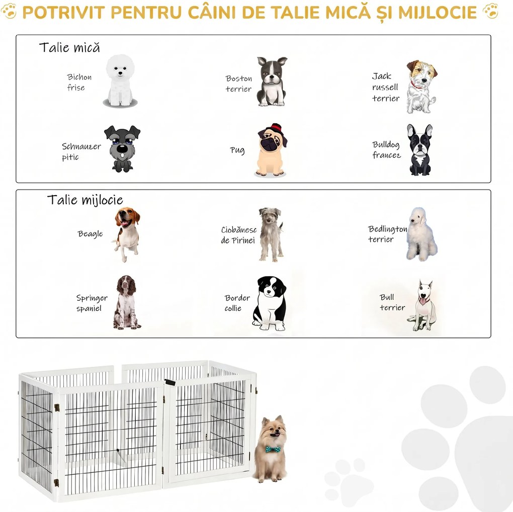 PawHut Poarta pentru Caini de Talie Mica/Medie cu 6 Panouri Pliabile, Poarta de Siguranta din Lemn si Otel, 432x36x70 cm, Galben