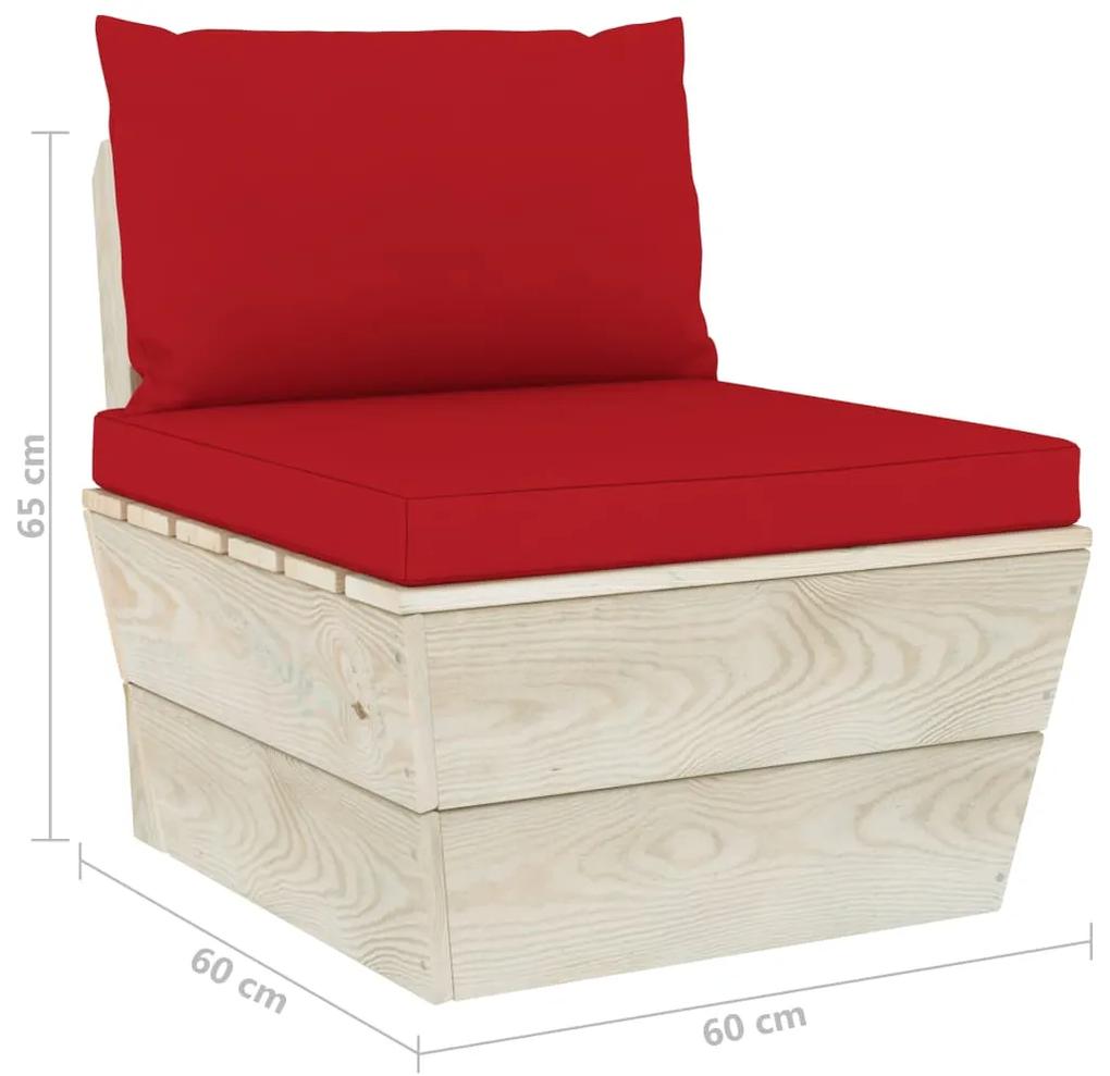 Set mobilier gradina din paleti cu perne, 6 piese, lemn molid Rosu, 3x colt + 2x mijloc + masa, 1