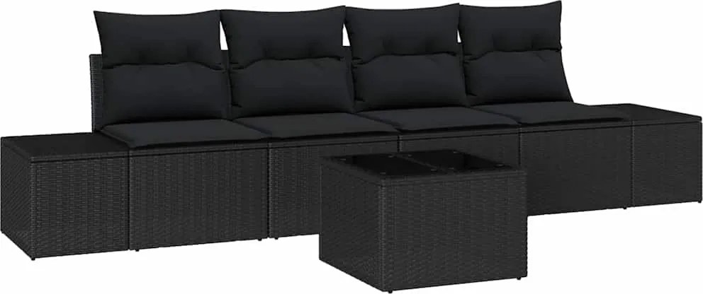 vidaXL Set de canapele pentru grădină cu pernă 5 pcs Negru poliratan