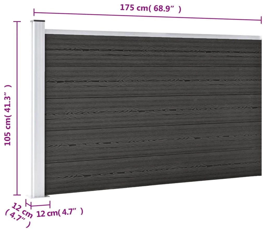 Gard de gradina, gri, 175x105 cm, WPC 1, Gri, 1 sectiune cu 1 stalp