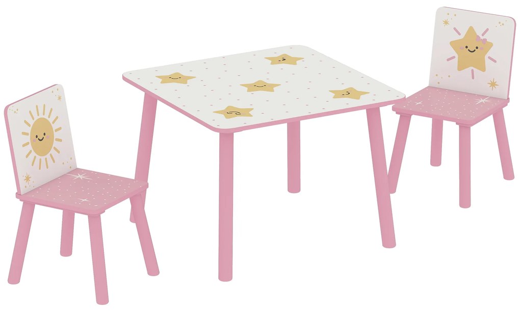 AIYAPLAY Set de 3 piese cu masă și scaune pentru copii, Masă cu 2 scaune pentru dormitor, grădiniță, sală de jocuri, Roz | Aosom Romania