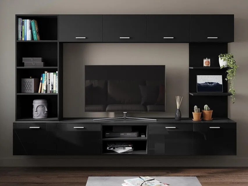 Mobilă pentru sufragerie Springfield 172 Negru lucios, Negru, Solid, PAL laminat, MDF, 150x240x40cm