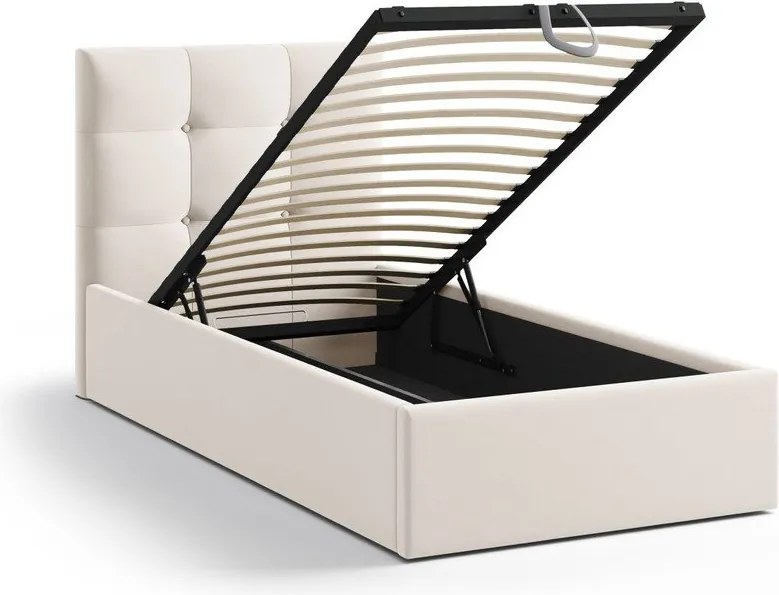 Pat crem tapițat cu spațiu de depozitare cu somieră 90x200 cm Phaedra – Micadoni