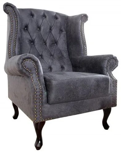 Fotoliu clasic stil englezesc Chesterfield gri antic