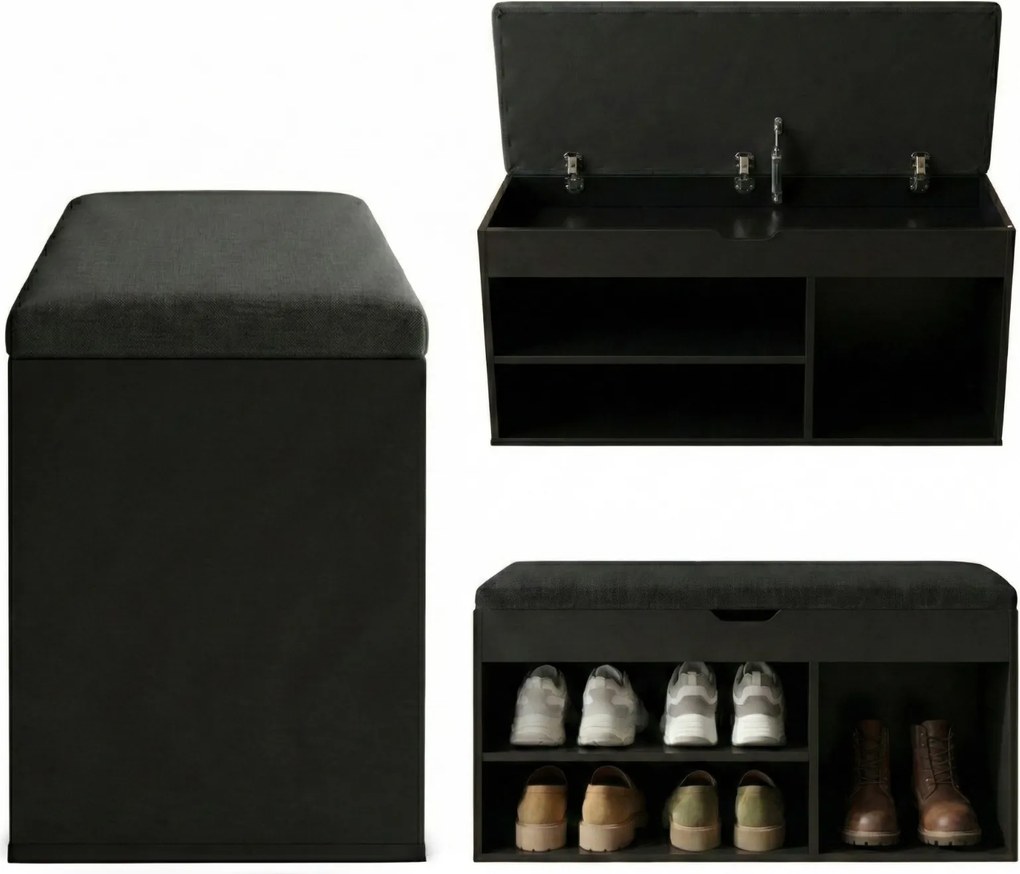 Dulap pentru pantofi cu loc de șezut TRIA, 80 x 43 x 30 cm, negru