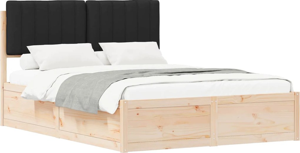 vidaXL Cadru de pat cu tăblie tapițată cu headboard Negru 135 x 190 cm