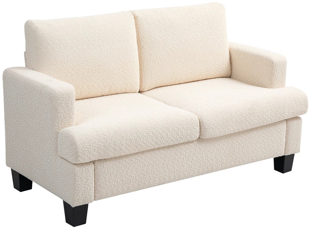 HOMCOM Canapé 2 locuri 120 cm cu perne de spătar detașabile, catifea pentru sufragerie, dormitor, birou, bej | Aosom Romania