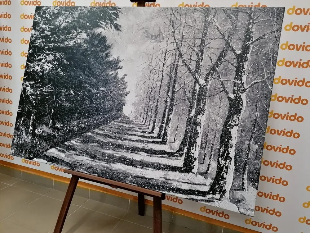 Tablou alee copacilor de toamnă în design alb-negru