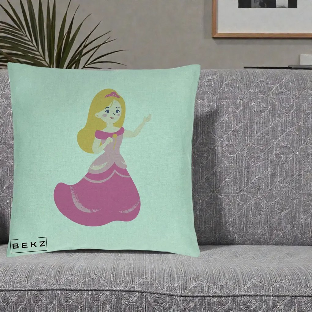 Perna Personalizata Printesa Roz cu Microfon, 40x40 cm, Verde Menta, Husa Detasabila, Perna Inclusa, BEKZ®