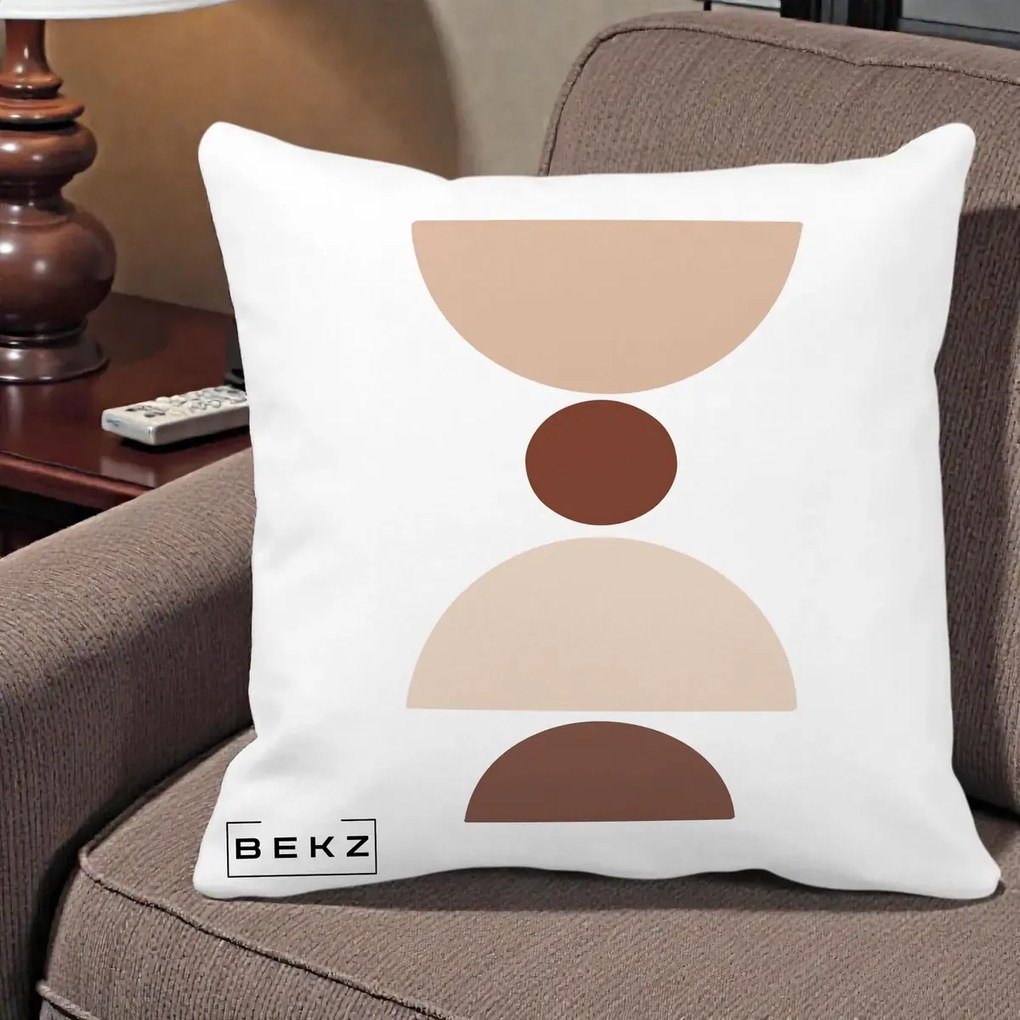 Perna Decorativa Geometric Boho Cerc si Boluri, 40x40 cm, Alba Mata, Husa Detasabila, Perna Inclusa, BEKZ®