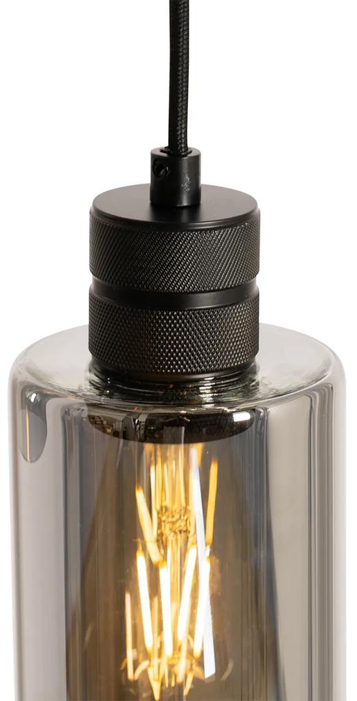 Lampa suspendata moderna neagra cu sticla fumurie 3 lumini - Stavelot