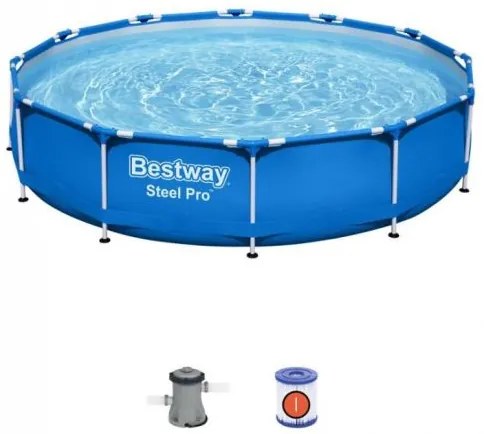 Piscina structura metalica, rotunda, cu filtru, albastru, 366x76 cm, Bestway Steel Pro