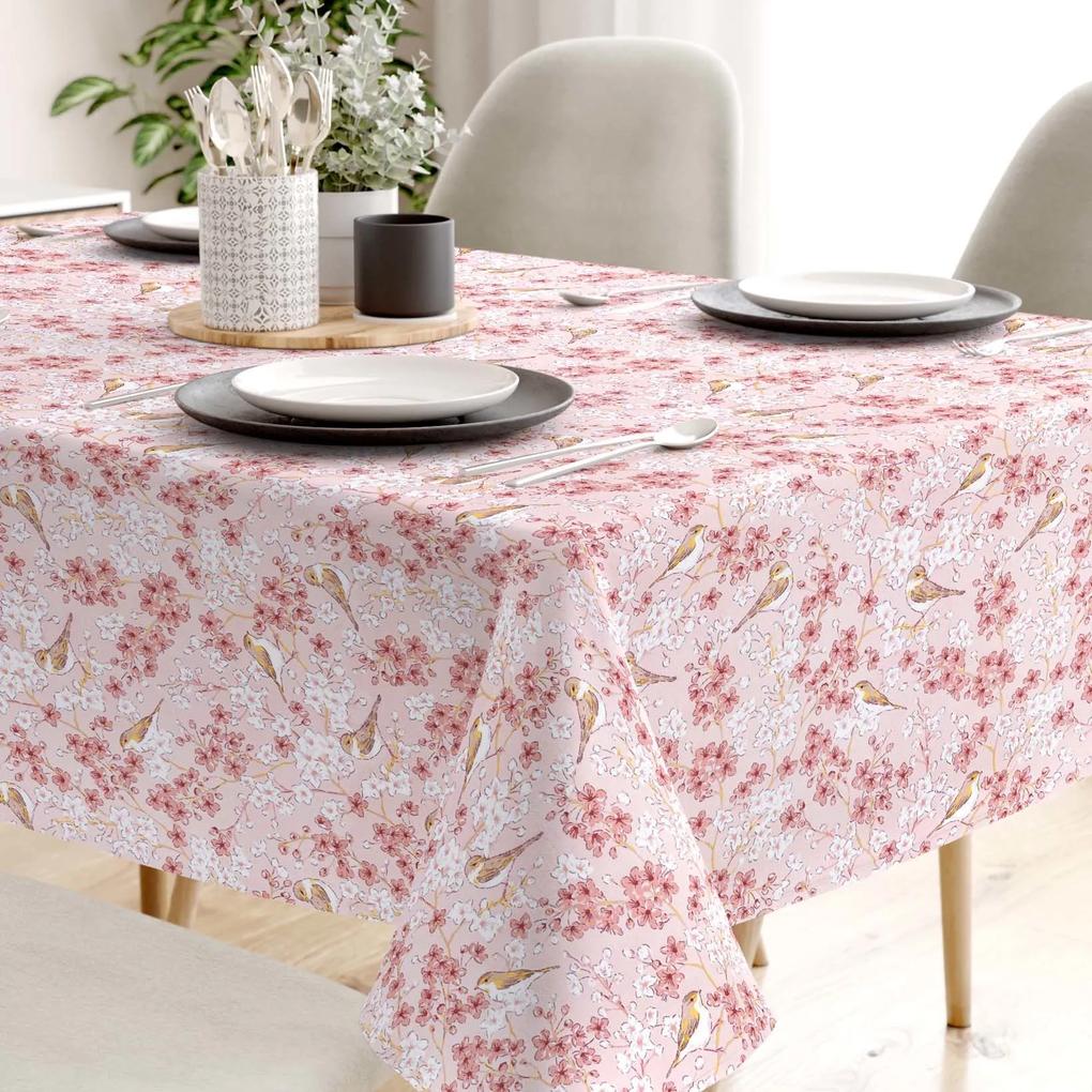 Goldea față de masă 100% bumbac - păsări în grădină roz 140 x 220 cm