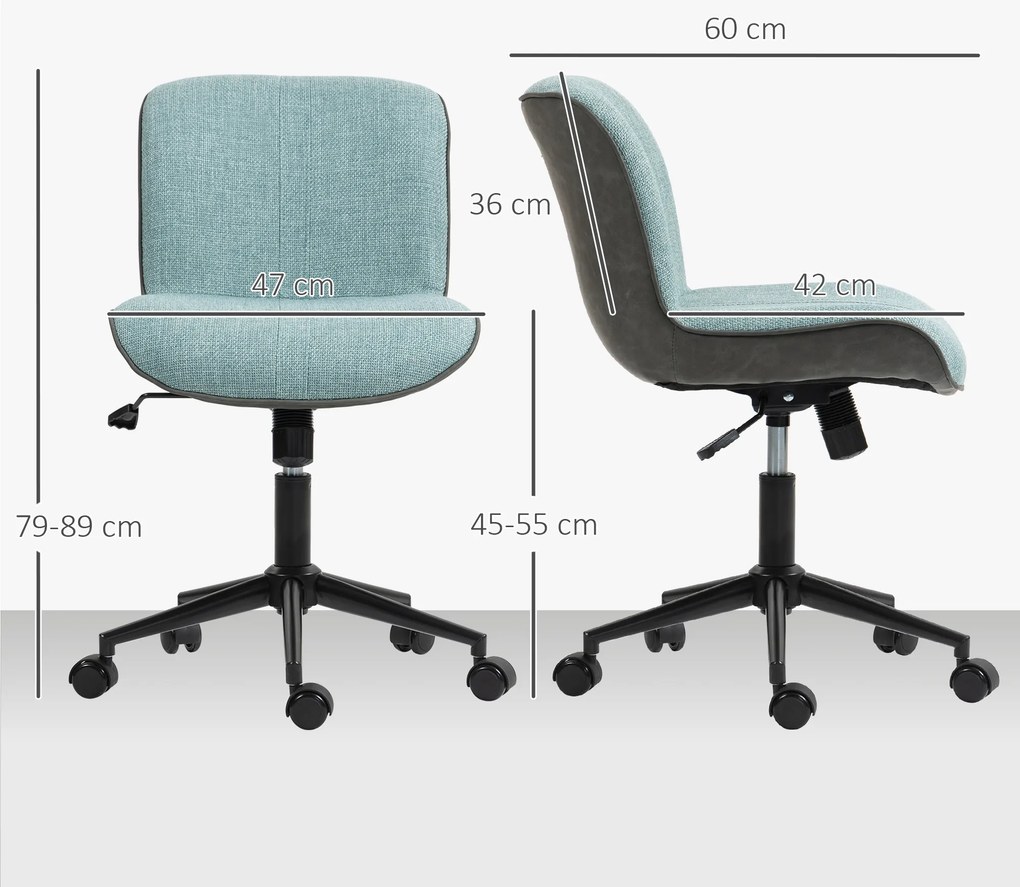 HOMCOM Fotoliu de birou pivotant fără brațe, înălțime și înclinare reglabile, capacitate 120 kg, verde | Aosom Romania