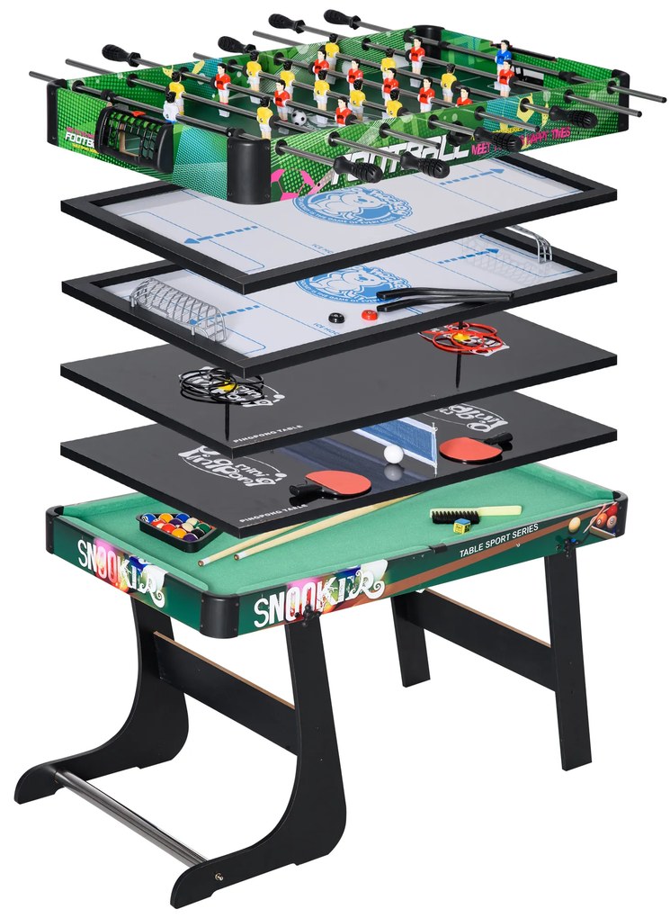 HOMCOM Masă de Jocuri 6 în 1 cu Fotbal de Masă, Biliard, Air Hockey, Tenis de Masă, Hockey pe Iarbă, 118x104x71 cm | Aosom Romania