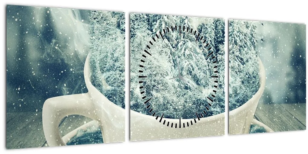 Tablou - Lumea de iarnă într-o căniță (cu ceas) (90x30 cm)